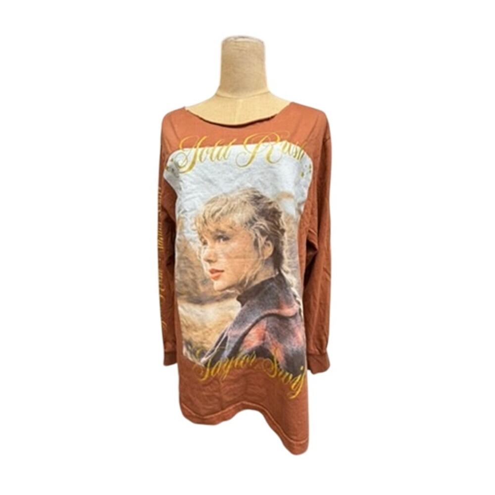 "Taylor Swift" CUT‎ OFF COLLAR Long Sleeve Gold Rush T-Shirt Tour Concert Folk